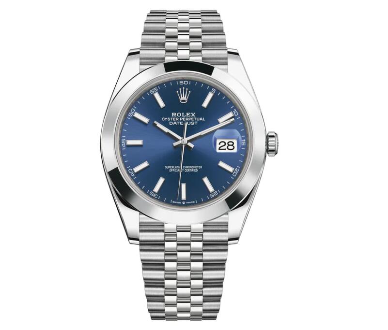 The Oystersteel fake watch has a blue dial.