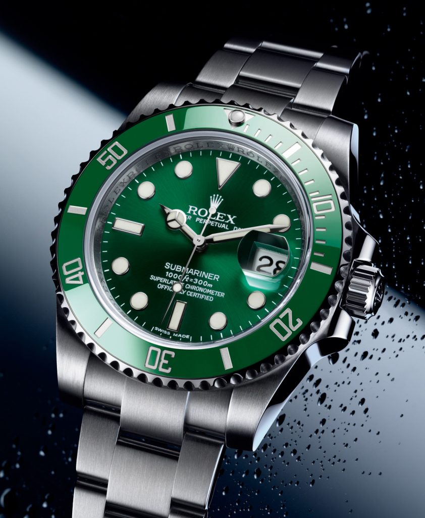 The waterproof replica watch has green dial.